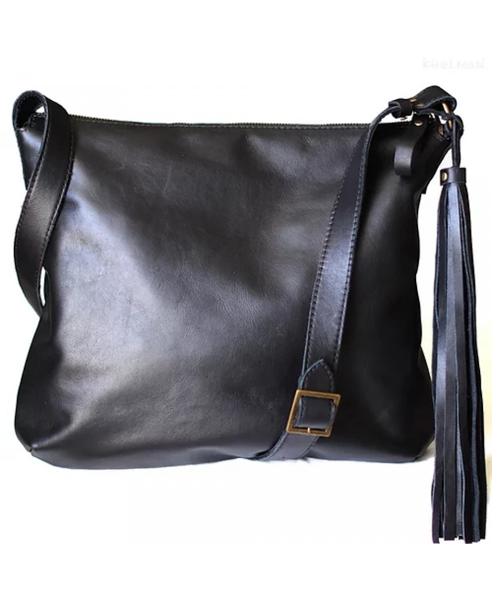 Soho. Laptop 13" black leather crossbody bag