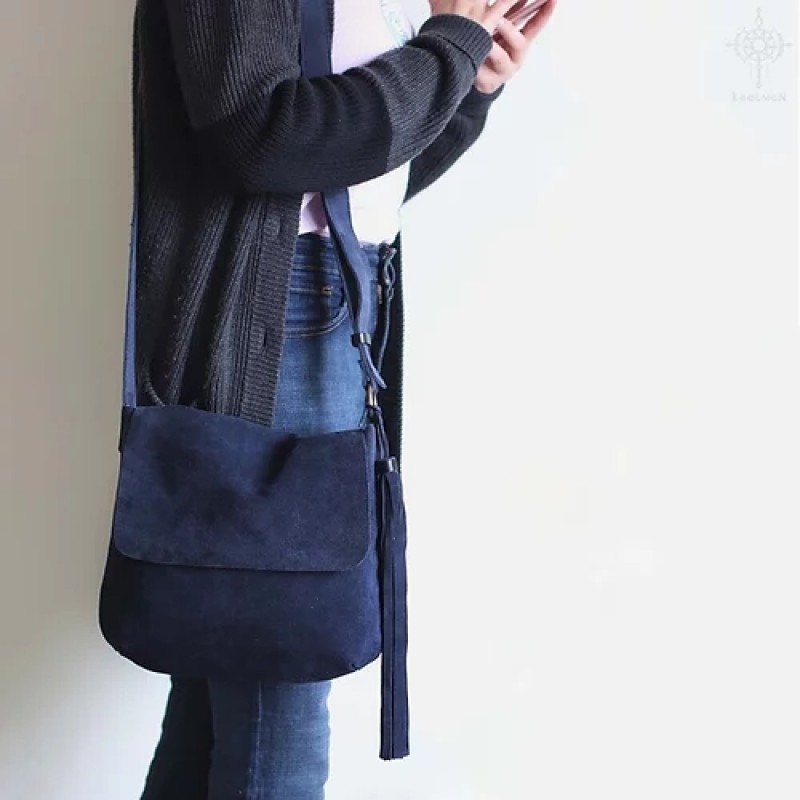 Fargo. Midnight blue suede crossbody bag