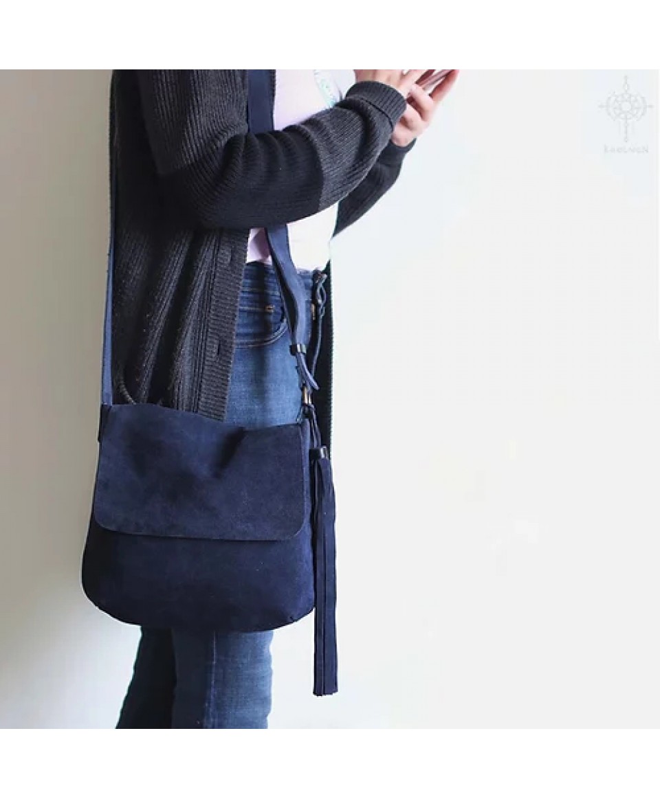 Fargo. Midnight blue suede crossbody bag