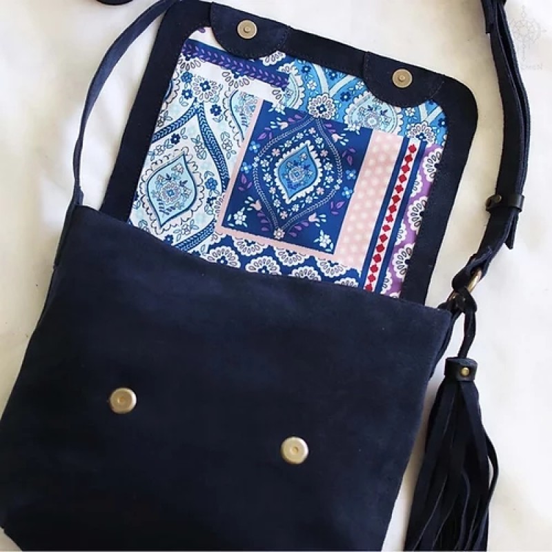 Fargo. Midnight blue suede crossbody bag