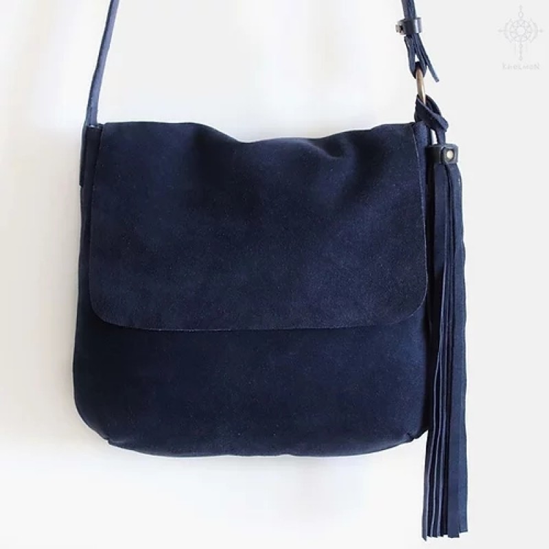 Fargo. Midnight blue suede crossbody bag