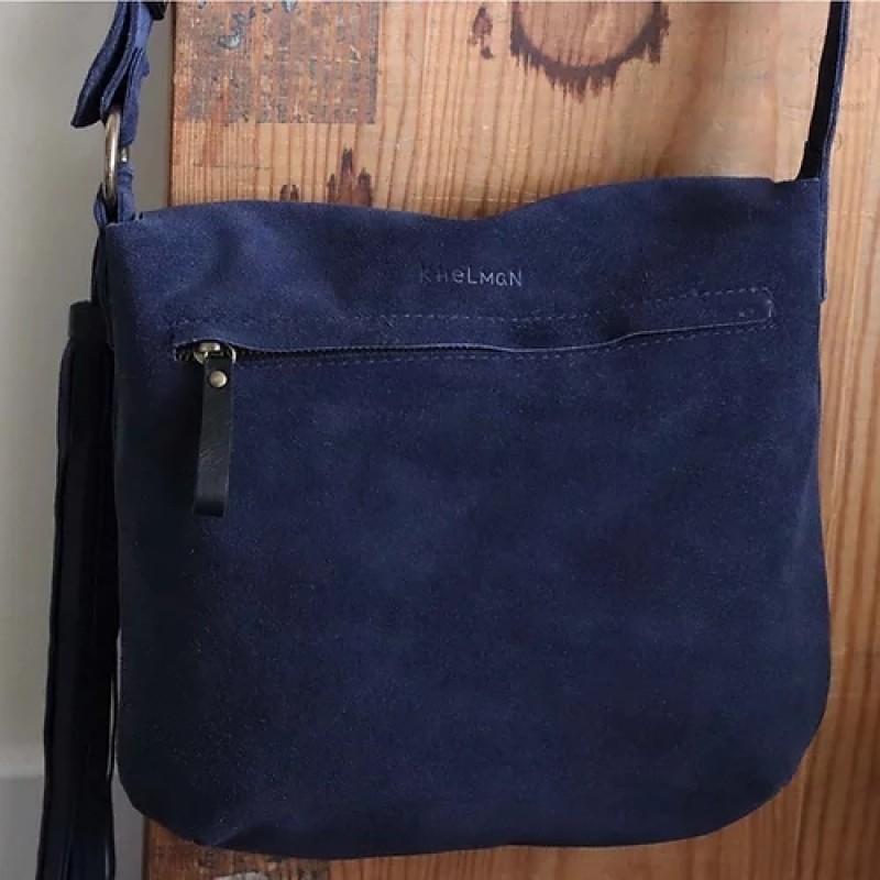 Fargo. Midnight blue suede crossbody bag