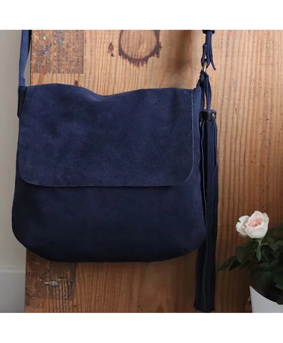 Fargo. Midnight blue suede crossbody bag