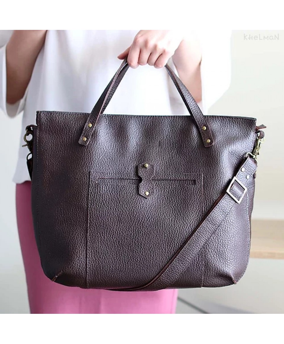 Tiberis. Crossbody Burgundy leather tote