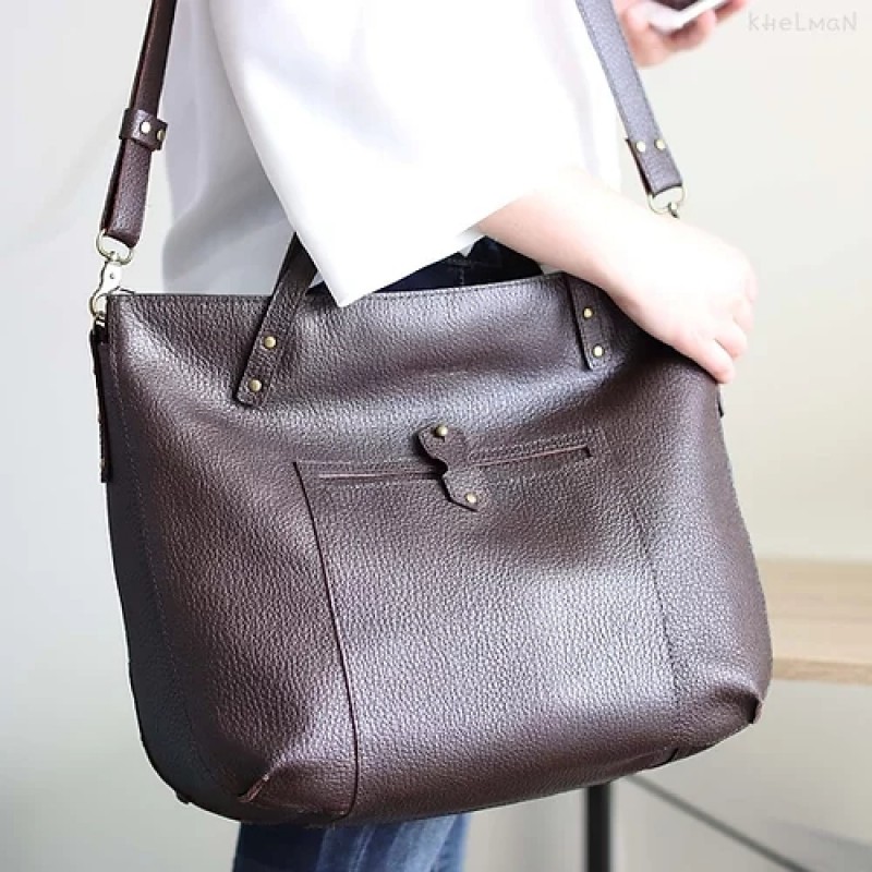 Tiberis. Crossbody Burgundy leather tote