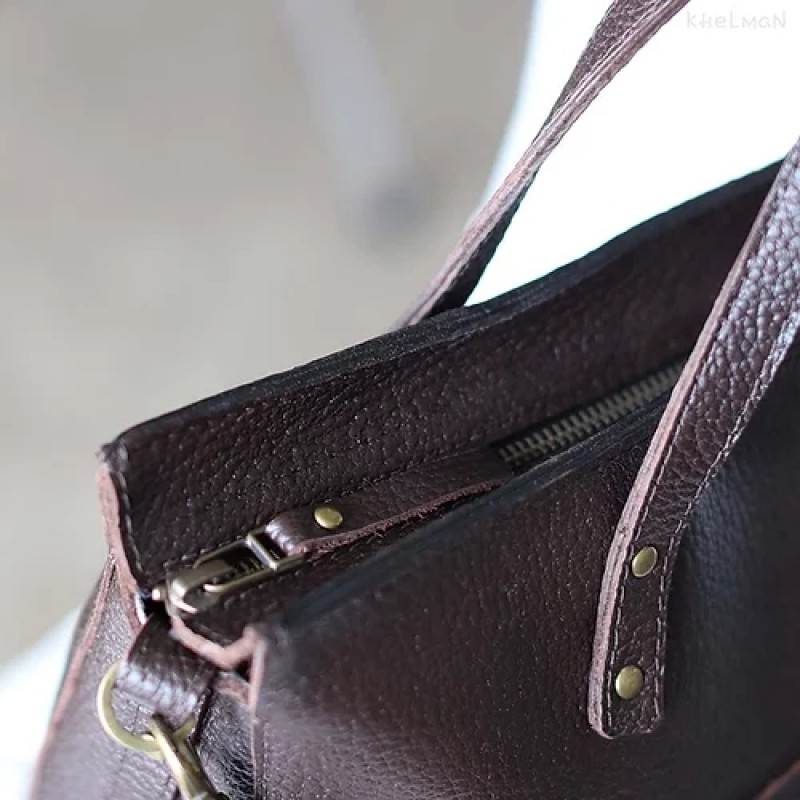 Tiberis. Crossbody Burgundy leather tote