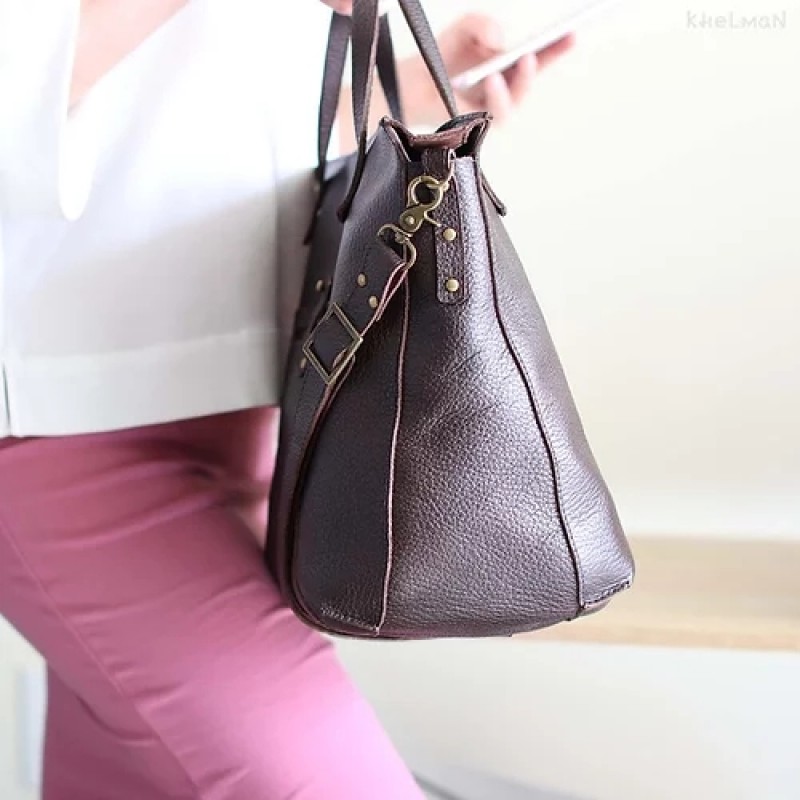 Tiberis. Crossbody Burgundy leather tote