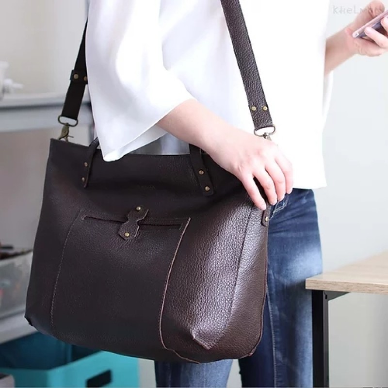 Tiberis. Crossbody Burgundy leather tote