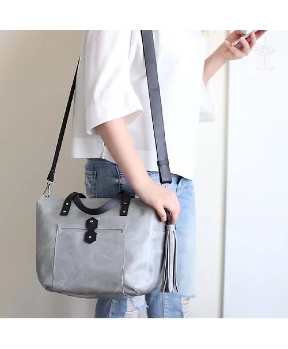 Tiberis M. Gray leather crossbody tote