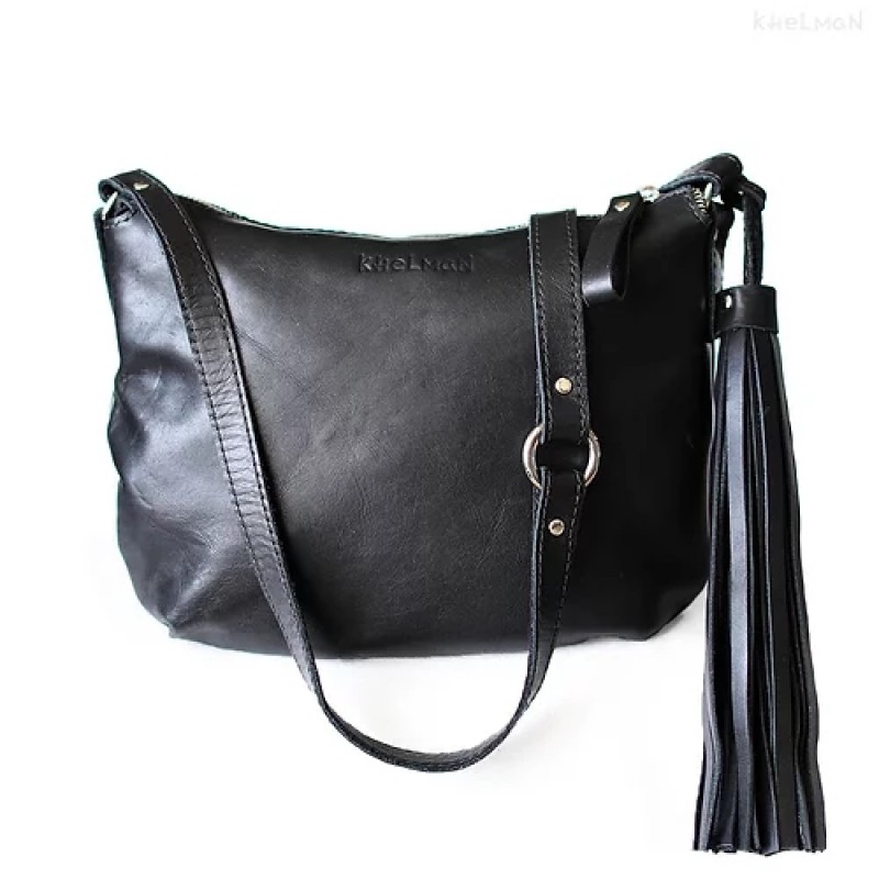 Borla. Black leather crossbody purse