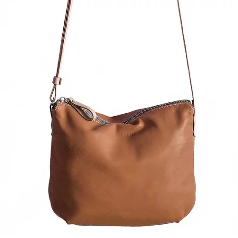 Borla. Tan wood lamb crossbody purse