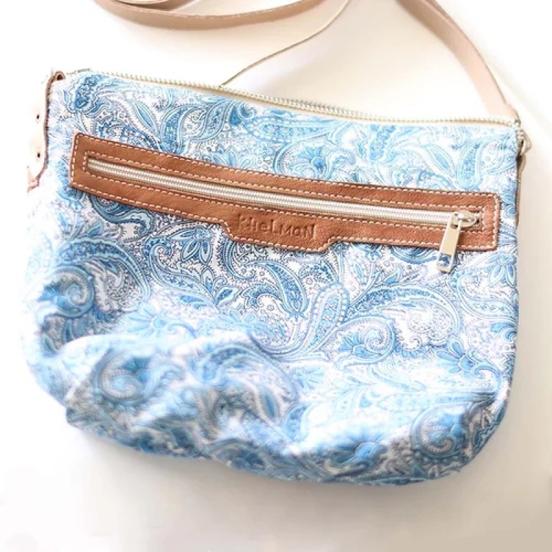 Borla. Tan wood lamb crossbody purse