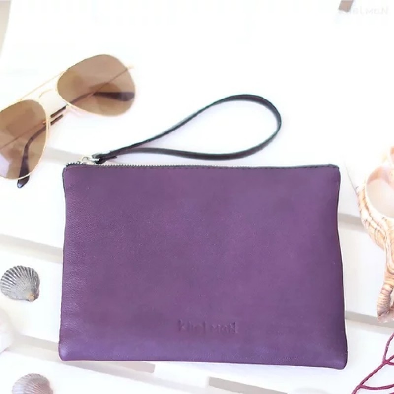 Suede Cats. Leather clutch