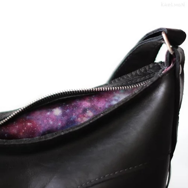 Demilune. Black leather crossbody bag
