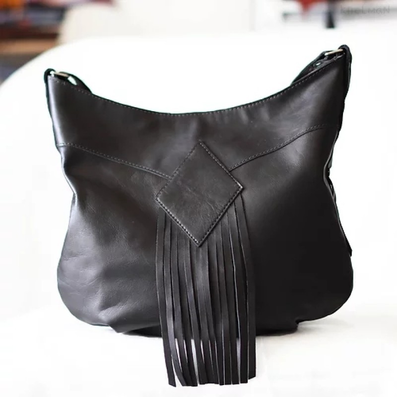 Demilune. Black leather crossbody bag