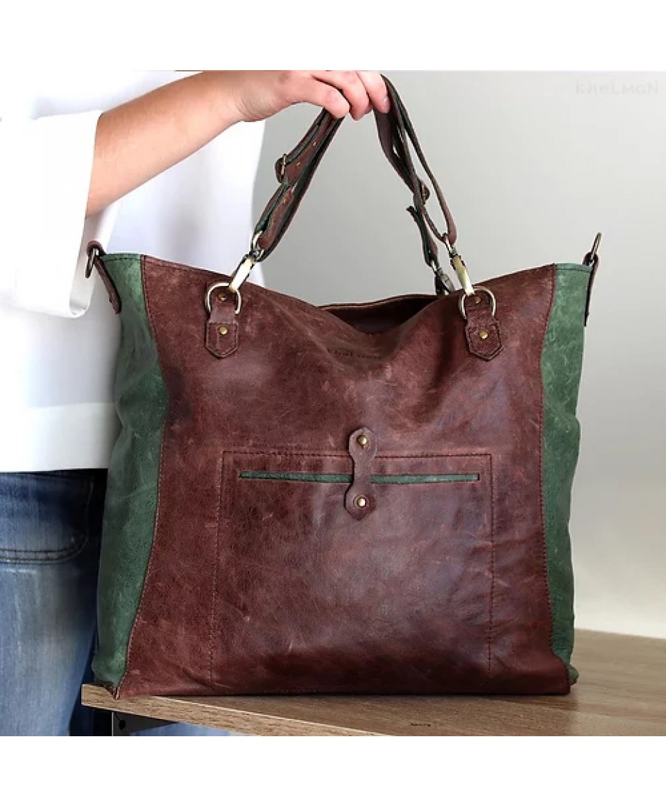 Gideon. Brown leather tote bag with detachable handles