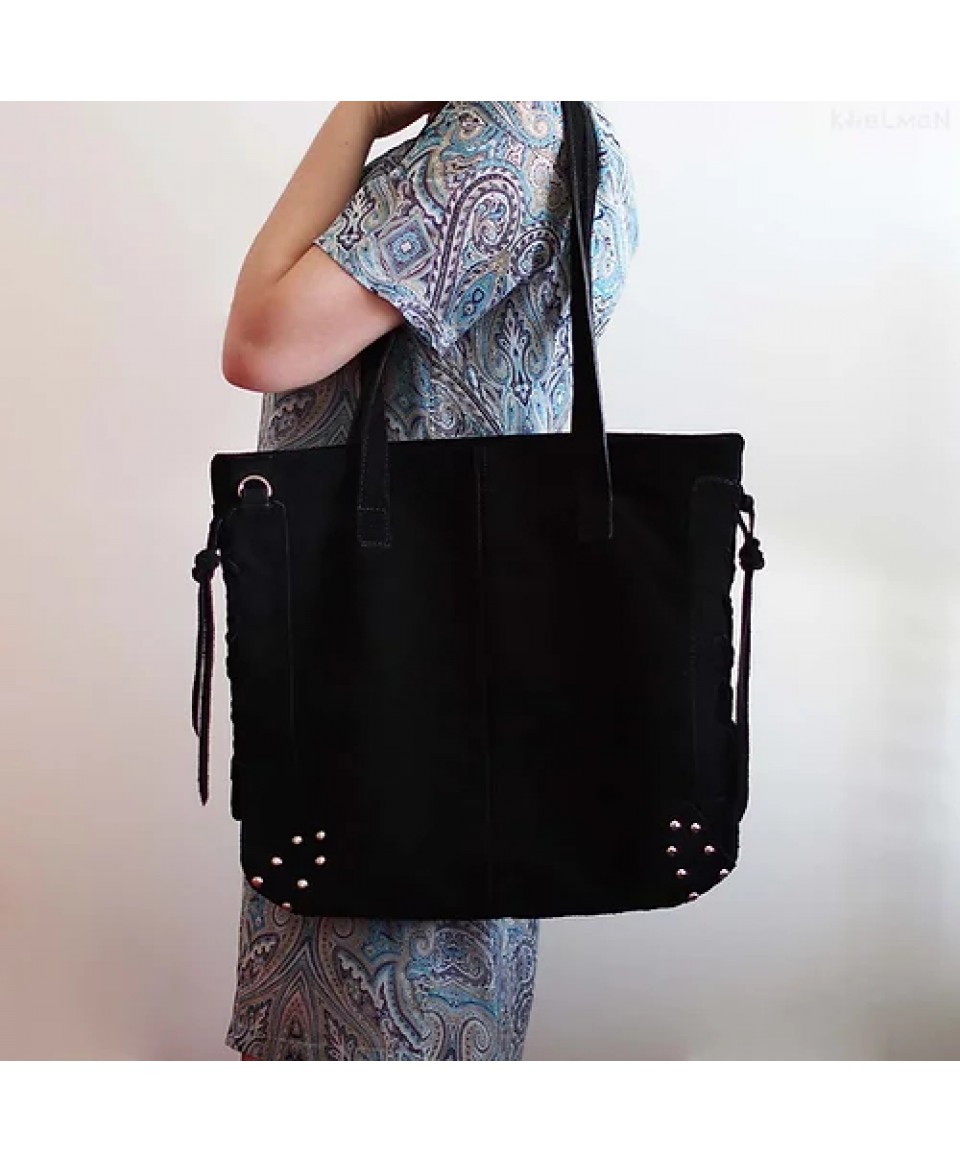 Ilene. Black suede large tote bag