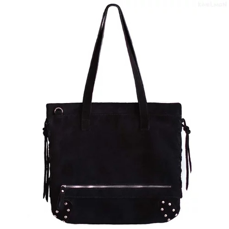 Ilene. Black suede large tote bag