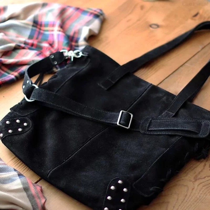 Ilene. Black suede large tote bag