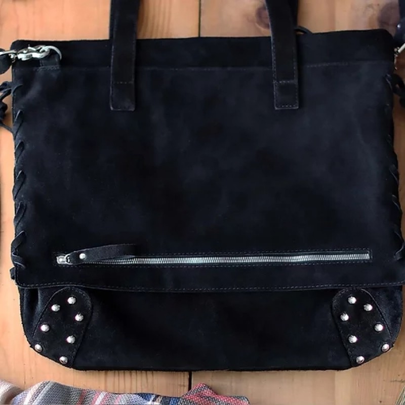 Ilene. Black suede large tote bag