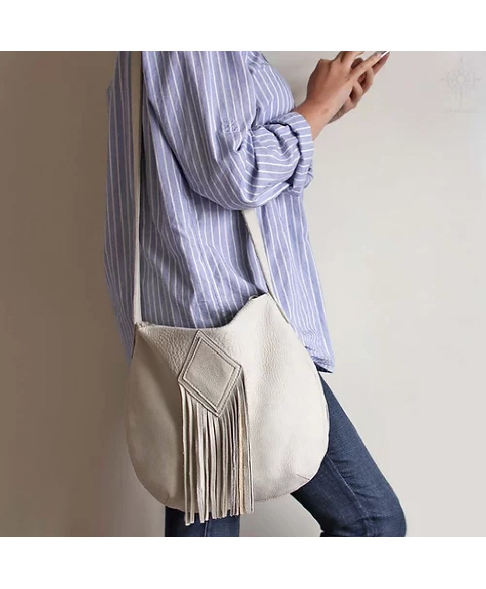 Ivy. Bone white nubuck hobo bag