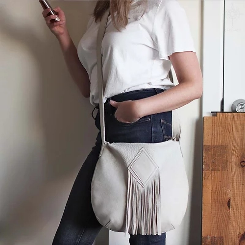 Ivy. Bone white nubuck hobo bag