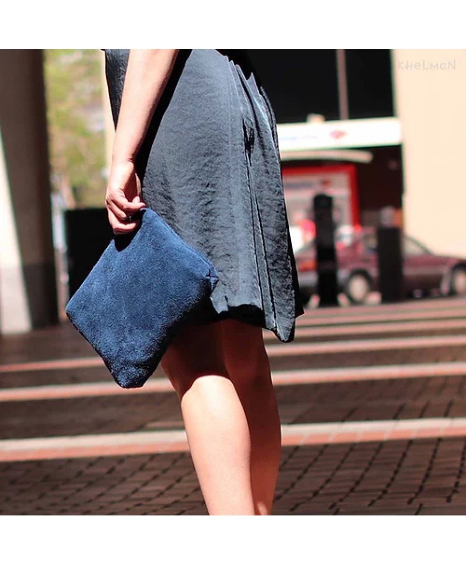 Lotus. Blue suede oversize clutch