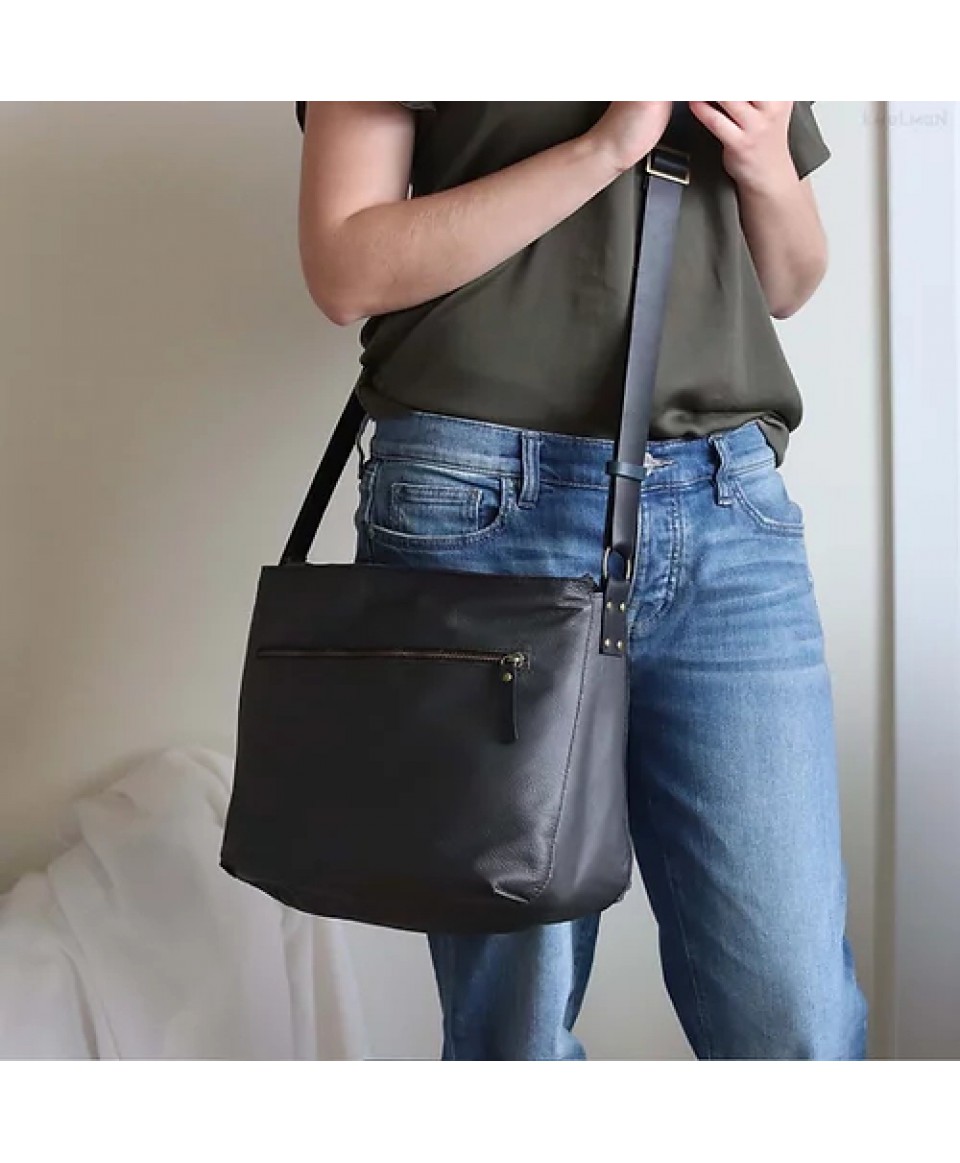 Marley. Charcoal gray leather crossbody bag