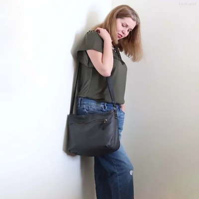 Marley. Charcoal gray leather crossbody bag