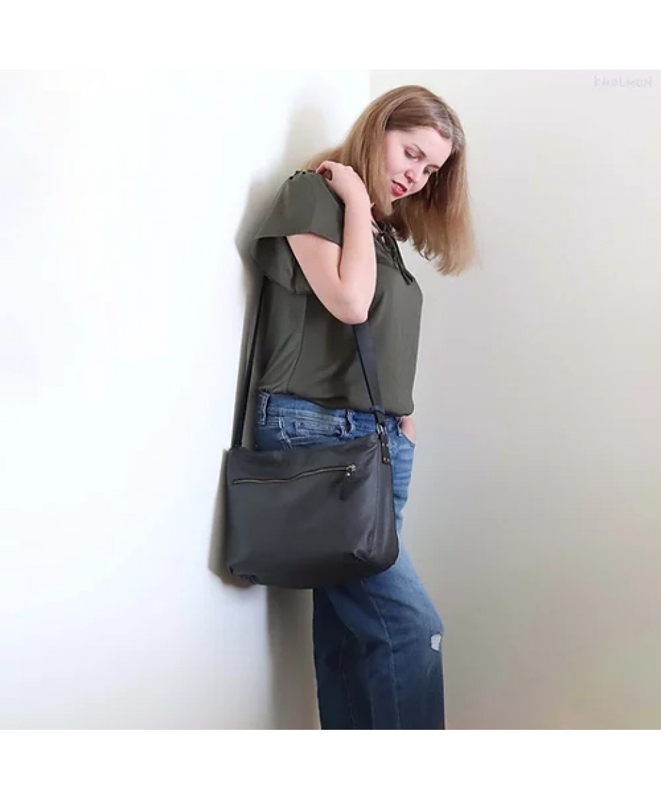 Marley. Charcoal gray leather crossbody bag