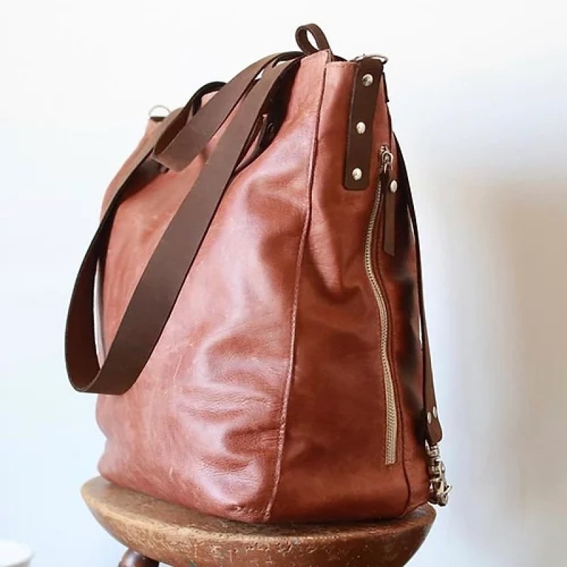 Phoenix. Copper leather convertible tote/backpack