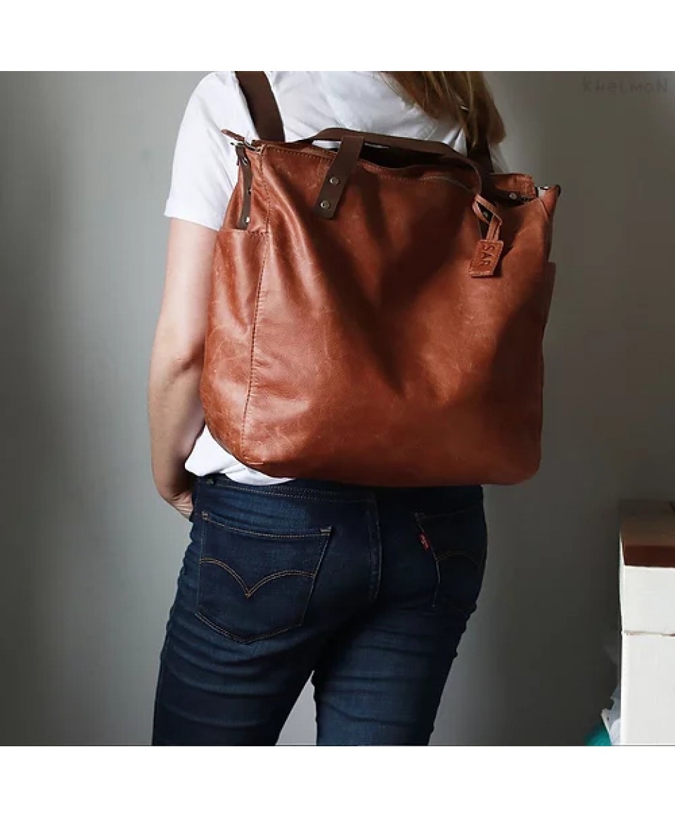 Phoenix. Copper leather convertible tote/backpack