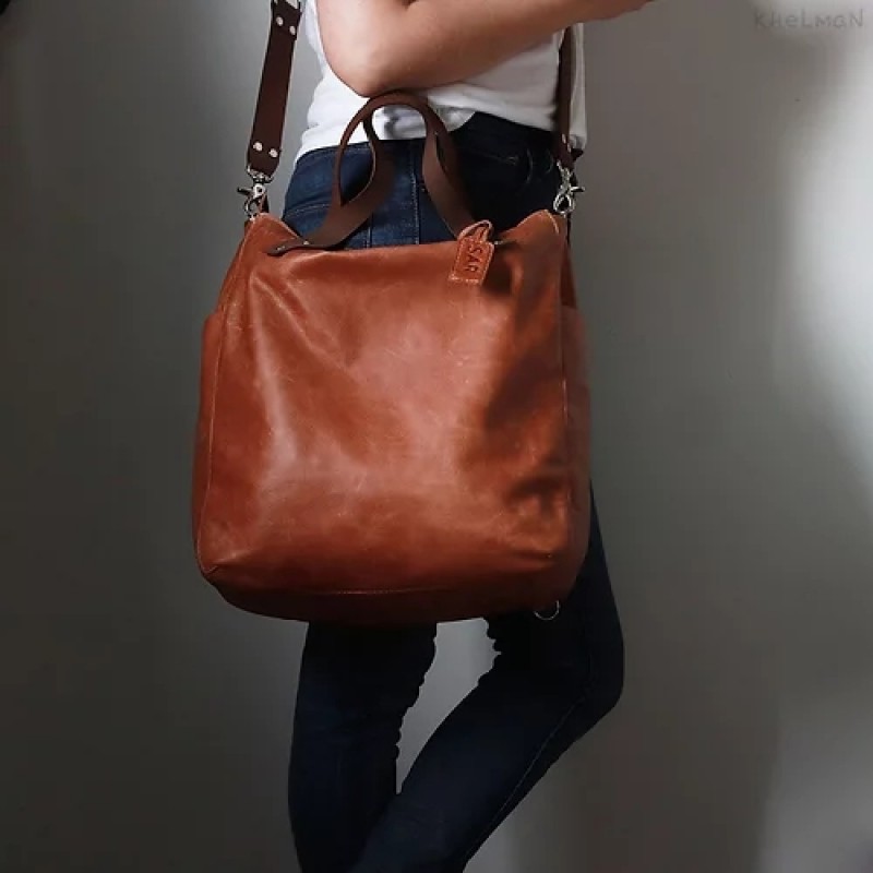 Phoenix. Copper leather convertible tote/backpack