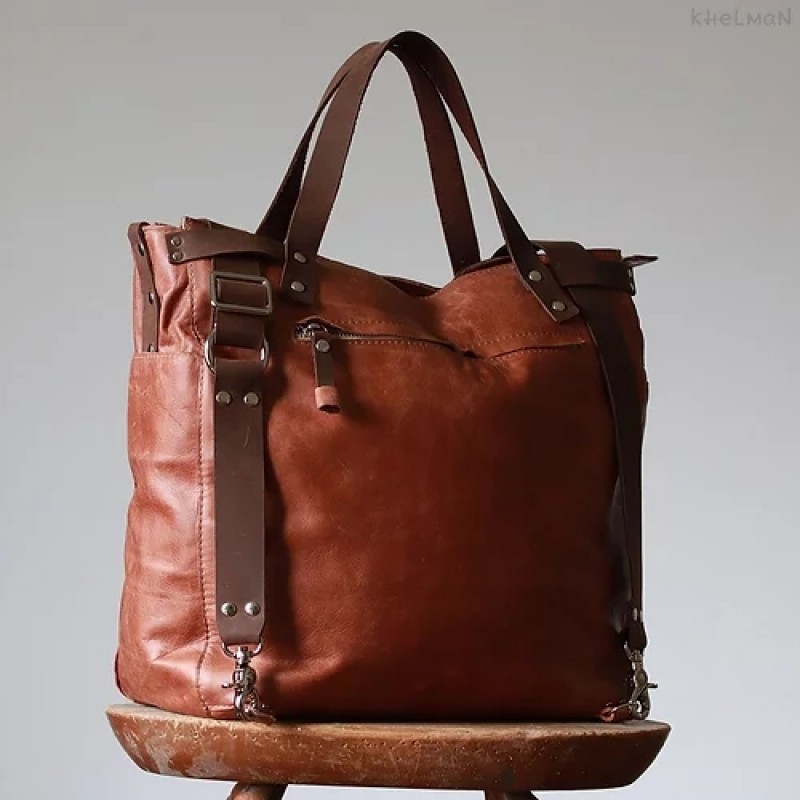 Phoenix. Copper leather convertible tote/backpack