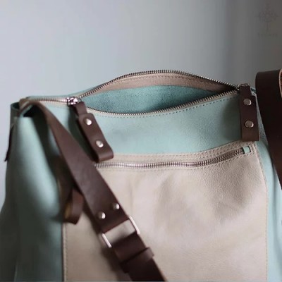Solaris. Light turquoise leather crossbody bag