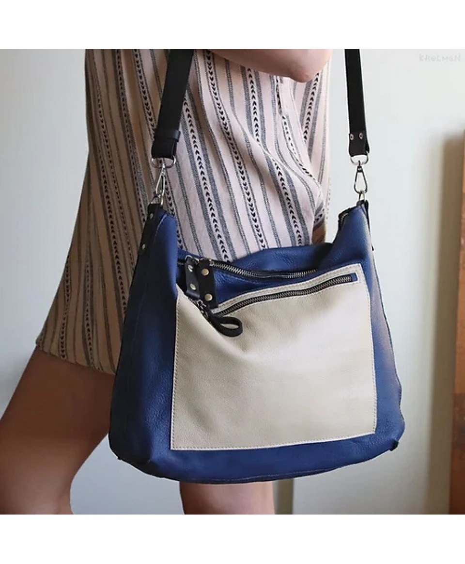 Solaris. Denim Blue leather crossbody bag