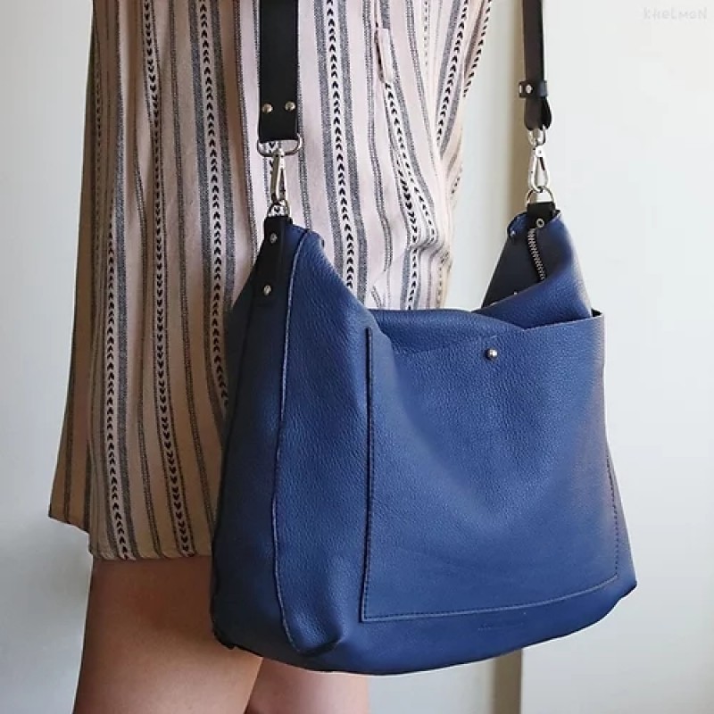 Solaris. Denim Blue leather crossbody bag