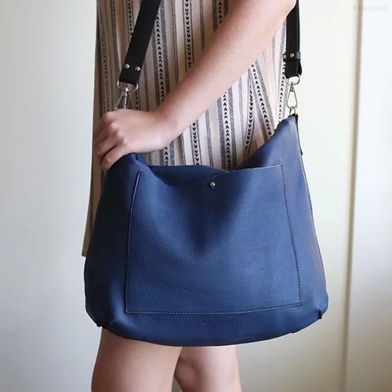 Solaris. Denim Blue leather crossbody bag