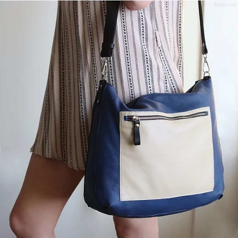 Solaris. Denim Blue leather crossbody bag