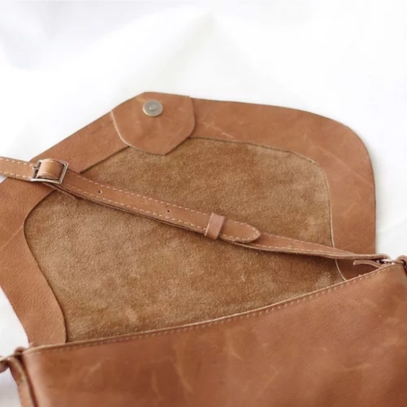 Sophie. Patina Tan leather crossbody bag