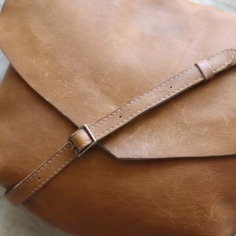 Sophie. Patina Tan leather crossbody bag